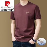 皮爾卡丹（pierre cardin）男裝新款純棉短袖t恤圓領(lǐng)潮流時(shí)尚百搭半袖體恤上衣 8863楓葉紅 M 建議95-120斤