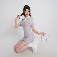御茶家【店鋪熱銷】品牌斷碼開春甜美軟妹可愛少女仙女清新連衣裙合集 #假兩件V領(lǐng)針織包臀裙(灰色) S