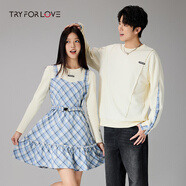 TRYFORLOVEtryforlove不一樣的情侶裝格子長(cháng)袖t恤連衣裙女2025春秋新款裙子 星光藍色 女 L