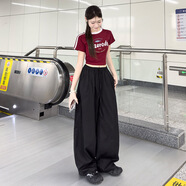 歐品朵春夏美式高街辣妹哈倫褲女紅色慵懶風(fēng)爵士松弛感運動(dòng)寬松闊腿休閑 黑色 常規款 S