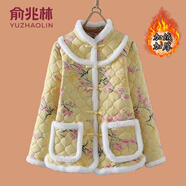 俞兆林（YUZHAOLIN）媽媽冬裝中國(guó)風(fēng)棉服盤(pán)扣碎花小棉衣中老年女秋冬寬松保暖棉襖外套 淺黃色 4XL (參考135-145斤)