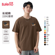班尼路（Baleno）短袖t恤男220g重磅純棉體恤情侶款上衣青少年百搭打底衫休閑透氣 咖#PB貓咪小標 2XL