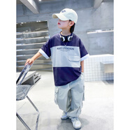 VALOR MAN痞帥男孩短袖T恤夏季純棉新款兒童體恤 紫灰 110 cm