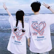森馬一男一女情侶裝夏裝短袖T恤情侶新款潮流小眾設(shè)計(jì)感 后背印花[重復(fù)愛心+重復(fù)愛心] XL