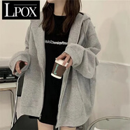LPOX外套女款2025年最新款黑色連帽外套女寬松慵懶風(fēng)小眾上衣韓版外套 淺灰外套 M _86-105斤
