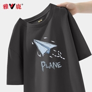 雅鹿短袖t恤男純棉夏季新款休閑運(yùn)動(dòng)青少年學(xué)生寬松大碼寬肩男士T恤衫 中灰/藍(lán)飛機(jī) 3XL （重175-190斤高175-180）