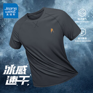 真維斯（Jeanswest）冰絲速干短袖T恤男2025新款夏季寬松半袖運(yùn)動(dòng)半袖男士透氣體恤衫 深灰(傾斜字母胸標(biāo)) 4XL (體重205-230斤)
