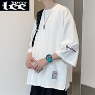 Lee dprre 2025新款七分袖男T恤夏季薄款潮牌寬松大碼韓版胖子中袖冰感衣服 025白色 XL 130至145斤左右