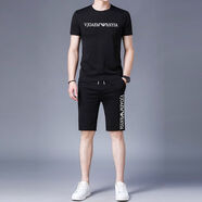 Emporio Armani阿瑪尼夏季  男士休閑套裝純·棉短袖t恤男五分褲運(yùn)動(dòng)短褲EA7 短·袖短褲套裝A1902黑色 3XL 建議【180-195】斤