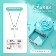 中國黃金（CHINA GOLD）銀項鏈女士S925銀十字架項鏈情侶款吊墜父親節(jié)禮物送女友男友 女款【LOVE真愛禮盒】
