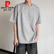 皮爾卡丹（pierre cardin）夏季重磅韓國(guó)色重磅短袖恤男女寬松圓領(lǐng)加厚半袖針織 花灰色 【重磅純棉300G】 M 建議90-120斤