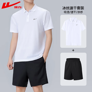 回力運(yùn)動(dòng)套裝男夏季透氣速干短褲男短袖polo衫休閑跑步健身五分褲