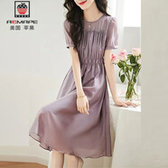 AEMAPE新款連衣裙女2025夏季時(shí)尚女裝短袖中長(zhǎng)款百搭韓版顯瘦氣質(zhì)裙子女 灰紫色L 建議105-115斤