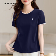 SRSW 短袖t恤女2025夏季新款棉質(zhì)圓領(lǐng)正肩修身顯瘦百搭上衣半袖體恤衫 寶藍(lán)色 XL （建議116-125斤）