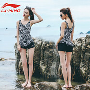 李寧（LI-NING）游泳衣女士運動連體平角保守遮肚顯瘦泡溫泉性感泳裝310黑色3XL
