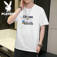 花花公子（PLAYBOY）夏季純棉短袖t恤男士寬松大碼冰絲薄款透氣打底體恤五分半袖T男裝 06白色 M