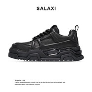 莎萊茜（SALAXI）2025春夏季新款情侶老爹鞋女爆潮牌小白鞋厚底增高運(yùn)動休閑板鞋男 黑色 39 碼