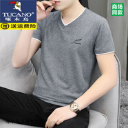 啄木鳥（TUCANO）V領(lǐng)短袖T恤男2025夏季新款純棉薄款雞心領(lǐng)半袖青年百搭體恤衫上衣 深灰 T88659款 薄款 XL （建議130斤-145斤）