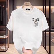 Lee Srtroi官方正品夏季短袖T恤男重磅純棉體恤情侶寬松休閑大碼半袖上衣男 白色 XL (160-180斤)