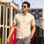 布先生簡(jiǎn)約翻領(lǐng)100%純棉T恤男夏季兩?？奂兩鼭裢笟舛绦渖弦翧T16058 淺卡其 L (175)