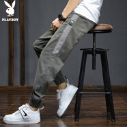 花花公子（PLAYBOY）褲子男夏季工裝休閑褲男士牛仔九分褲薄款運動(dòng)潮牌寬松束腳褲