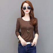 XCFREHT莫代爾黑色打底衫秋款女裝新款內搭大碼圓領(lǐng)胖MM秋衣長(cháng)袖春秋T恤 咖色【薄款】 XL 建議105-120斤