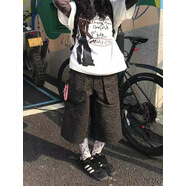 風(fēng)采兔復古減齡豹紋七分牛仔短褲女2025新款設計感休閑寬松顯瘦闊腿中褲 豹紋 M