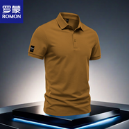 羅蒙（ROMON）新款t恤男士polo休閑夏季商務(wù)翻領(lǐng)多色透氣戶(hù)外半袖修身純色大碼 焦糖色 2XL 體重145-160斤