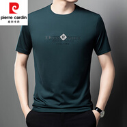 皮爾卡丹（pierre cardin）中青年冰絲短袖t恤男士夏季圓領(lǐng)2025新款半袖男上衣印花男體恤衫T 8010049墨綠 M 165/105/48100-120斤