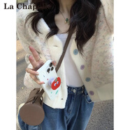 拉夏貝爾（La Chapelle）針織衫女裝2025秋裝新款開衫春秋外套毛衣外搭長袖V領(lǐng)溫柔上衣 米色 均碼 【建議95-135斤可穿】