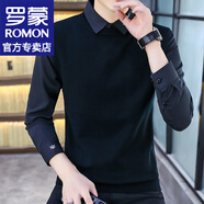 羅蒙（ROMON）毛衣男士秋季針織衫假兩件保暖套頭打底衫潮流休閑百搭上衣服男裝 MY2103黑色 3XL (約145-160斤可穿)