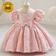 G.DUCKKIDS女童禮服宮廷風(fēng)小禮服幼童泡泡袖蝴蝶結(jié)連衣裙公主裙可愛演出服 粉紅色 80 cm