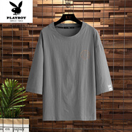 花花公子（PLAYBOY）純棉男士港風(fēng)七分袖大碼短袖夏季新款純色T恤衣服上衣胖子裝 INSPYS507灰色 5XL 200-220斤