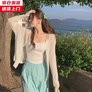 槿城白色外搭開衫夏季吊帶裙外搭萊賽爾防曬罩衫針織外套空調(diào)衫上衣 白色 F9750W L 【110-140斤】