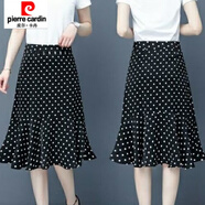 皮爾卡丹（pierre cardin）小雛菊半身裙新款夏季高腰修身顯瘦魚尾裙雪紡面料精品裙子 【黑色圓點】 S 腰圍1尺9