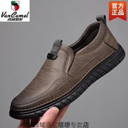 西域駱駝皮鞋男春秋休閑鞋真皮男士皮鞋軟牛皮透氣商務(wù)男鞋豆豆鞋子男 卡其色 8006-駱駝官方品牌旗 38