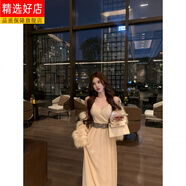CEOCK2025新款重工釘珠v領(lǐng)吊帶連衣裙女夏季感修身禮服長(zhǎng)裙氣質(zhì)收腰a字 圖片色-旗艦款 M