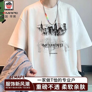 AEMAPE2025新款簡(jiǎn)約日系100%純棉休閑潮流街頭美式百搭夏季短袖T恤男 白色 均碼 S(80-100斤)