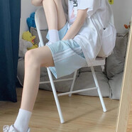 以純（YISHion）休閑運動褲女2025新款夏季薄款寬松顯瘦百搭闊腿五分短褲子潮ins 淺藍色-條紋【版】 S