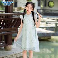 開米熊唐裝女童夏裝漢服連衣裙2025款女中大兒童中國(guó)風(fēng)民族旗袍公主裙子 淺藍(lán)色 -1059 110 碼建議身高100cm左右