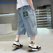 巴帝巴帝（Badibadi）童裝男童牛仔短褲夏季薄款兒童七分褲夏裝中大童褲子男孩洋氣中褲 綠色箭頭【夏季七.分褲】 110 【建議身110體重25-35斤】