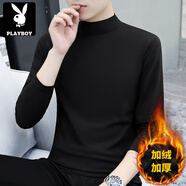 花花公子（PLAYBOY）高品質(zhì)半高領(lǐng)男加絨加厚T恤男裝本命年紅色冬季保暖上衣打底毛衣 黑色優(yōu)品 T192中領(lǐng)加絨 加厚 M 85-110斤