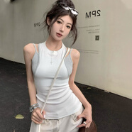 多菲尼森吊帶背心女春夏撞色修身顯瘦無(wú)袖上衣設(shè)計(jì)感假兩件內(nèi)搭胸墊裹胸 白色 （80-120斤）