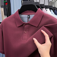 西域駱駝（VANCAMEL）中年珠地棉男短袖t恤夏季翻領(lǐng)冰絲半袖polo衫爸爸裝棉打底上衣T 8220034拉菲紅 M 165/105/48100-120斤