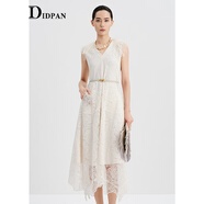 IDPAN蕾絲連衣裙2025夏季新款鏤空流蘇裙子收腰優(yōu)雅氣質(zhì)背心裙小白裙 米白 XL