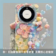 夢(mèng)妮熊適用華為mate70pro+手機殼mate60pro+高級感油畫(huà)花朵藍光滴膠彩鉆蘋(píng)果16PM女款鏈條防摔硅膠保護套 電鍍藍光彩鉆-綠底粉黃油畫(huà)花+蝴蝶彩色白珠手環(huán) 華為 Mate 60 Pro
