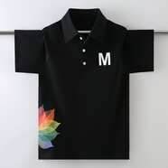 北極絨男童短袖夏季polo衫男大童2025新款兒童t恤薄款男孩衣服半袖棉t恤 黑色 120 碼（建議身高110cm左右）