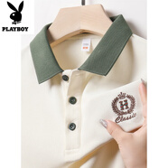 花花公子（PLAYBOY）純棉舒適短袖T恤男士夏季新款寬松爸爸裝上衣印花體恤翻領(lǐng)POLO衫 06 米色 M 165【100-125斤】