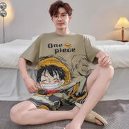 俊俊穗迪美睡衣男士夏季純棉短袖薄款卡通男款青少年學(xué)生大碼夏天家居服套裝 短-WB1516路飛索隆 L 小碼(高160-165 80-100斤)