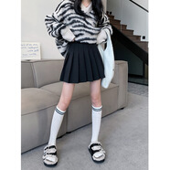 姿偉祺大碼學院風百褶裙半身裙女2025春夏胖妹妹韓版高腰褶皺短裙字裙 黑色【升級款】帶安全褲 XS 【70-80斤】